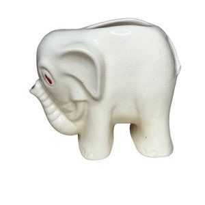 Vintage White Elephant Ceramic Planter Trunk Up